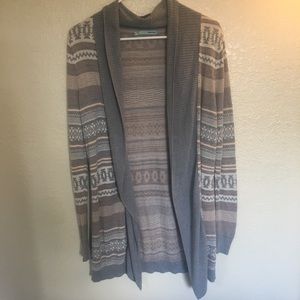 Long Gray Geometric Print Cardigan